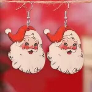 Christmas Santa Claus Wood Earrings